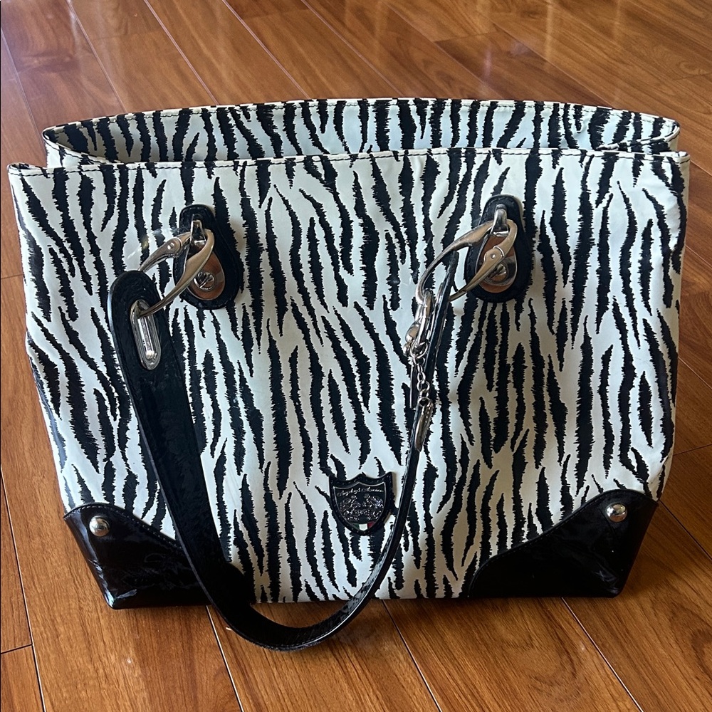 Zebra-Print Black & White Tote Bag with Accent Hardware